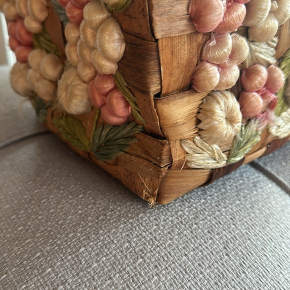 🎉HP🎉 Vintage Retro Madmen 3D floral raffia Wicker 60s basket purse handbag - Picture 4 of 14